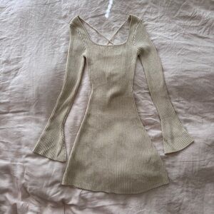 Princess Polly Cream Long Sleeve Knit Dress